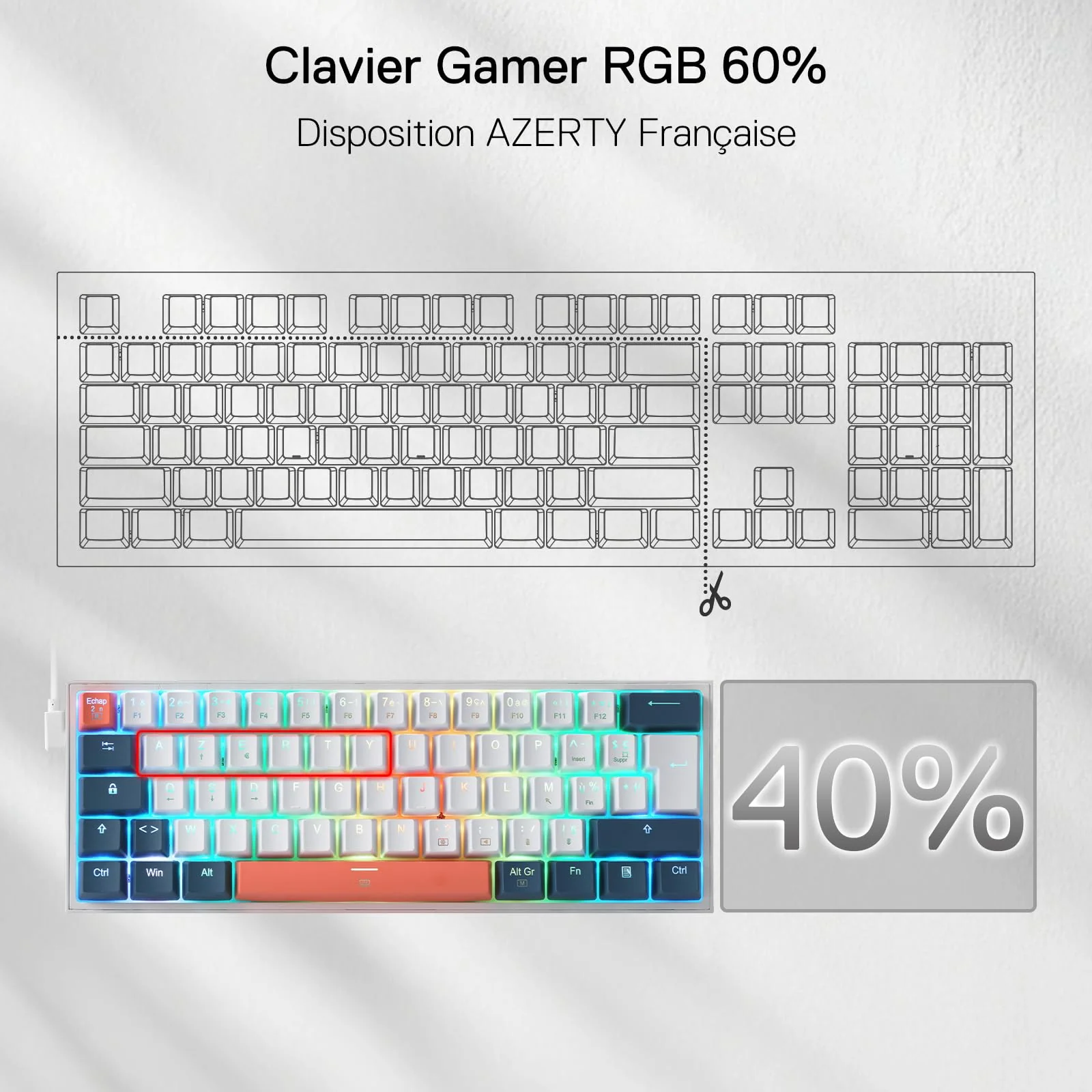 Petit clavier mécanique FIZZ K617 60% Blanc & Bleu - Image 3