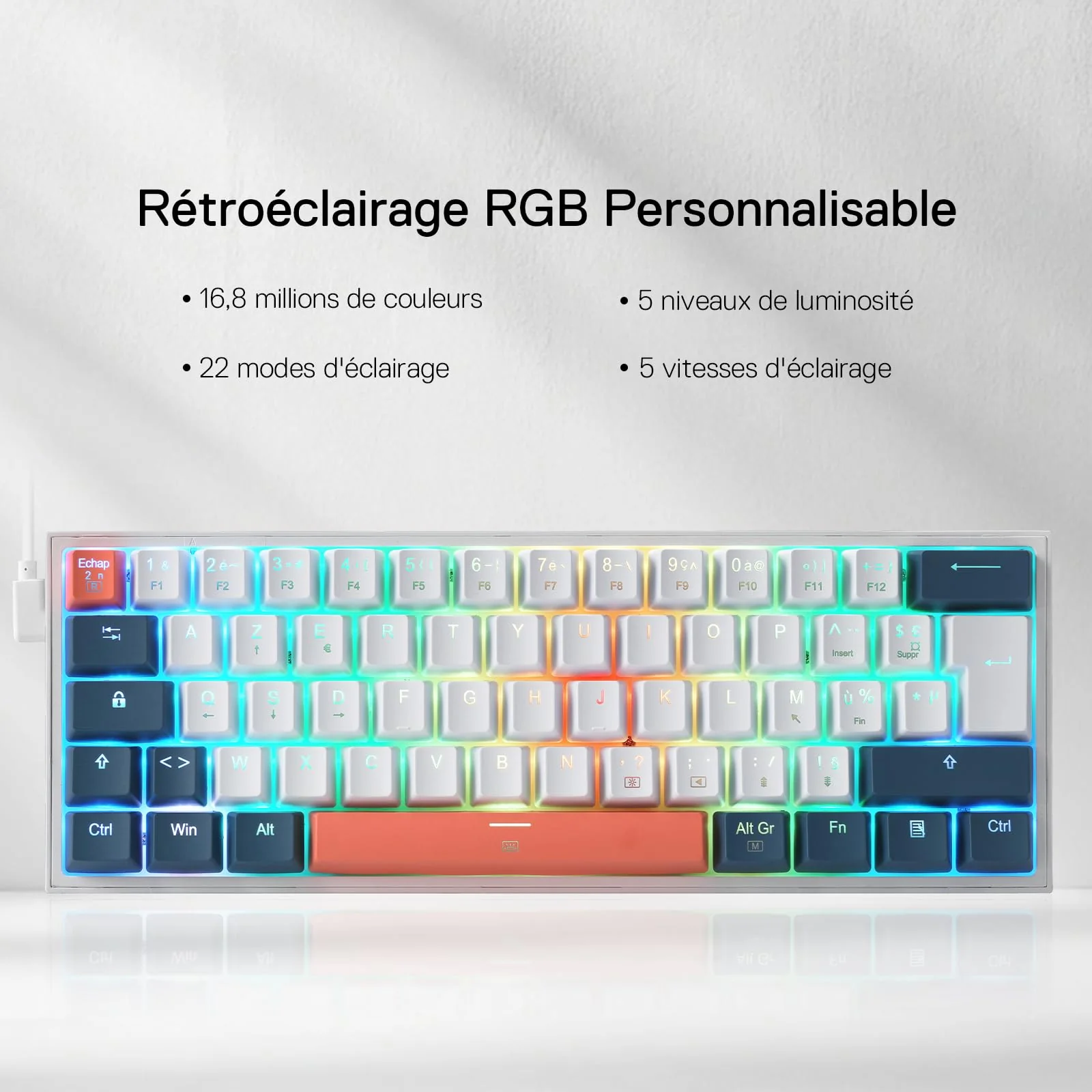 Petit clavier mécanique FIZZ K617 60% Blanc & Bleu - Image 5